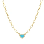 Jennifer Meyer Small Edith Link Necklace with Turquoise Inlay Heart with Diamonds in 18K Yellow Gold | Fine Necklaces | Coveti