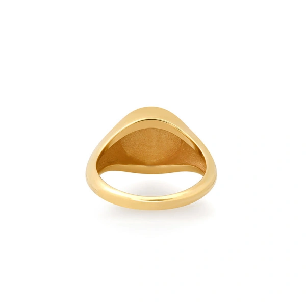 Jennifer Meyer Small Good Luck & Clover Sentiment Signet Ring in 18K Yellow Gold | Fine Rings | Coveti