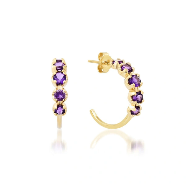 Jennifer Meyer Small Graduated Amethyst Hoops in 18K Yellow Gold | Fine Earrings | Coveti