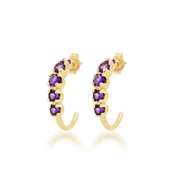 Jennifer Meyer Small Graduated Amethyst Hoops in 18K Yellow Gold | Fine Earrings | Coveti