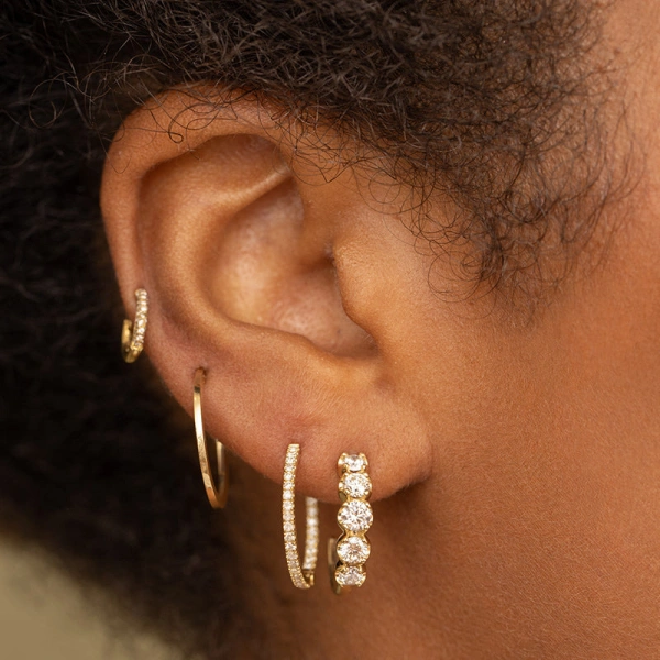 Jennifer Meyer Small Graduated Diamond Hoops in 18K Yellow Gold | Fine Earrings | Coveti