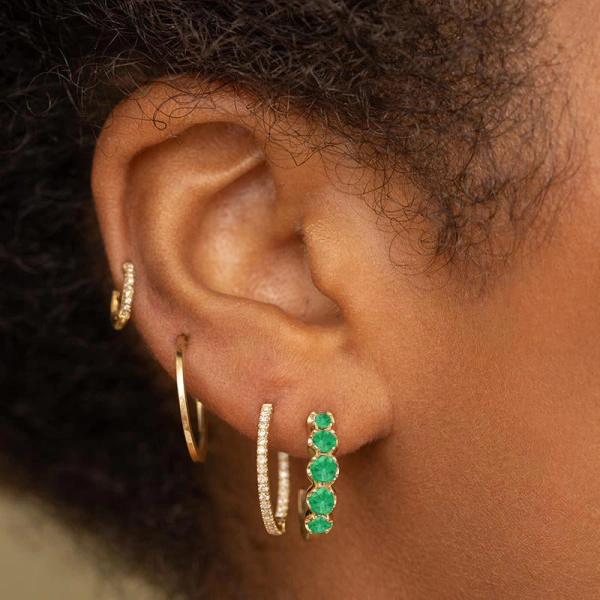 Jennifer Meyer Small Graduated Emerald Hoops in 18K Yellow Gold | Fine Earrings | Coveti