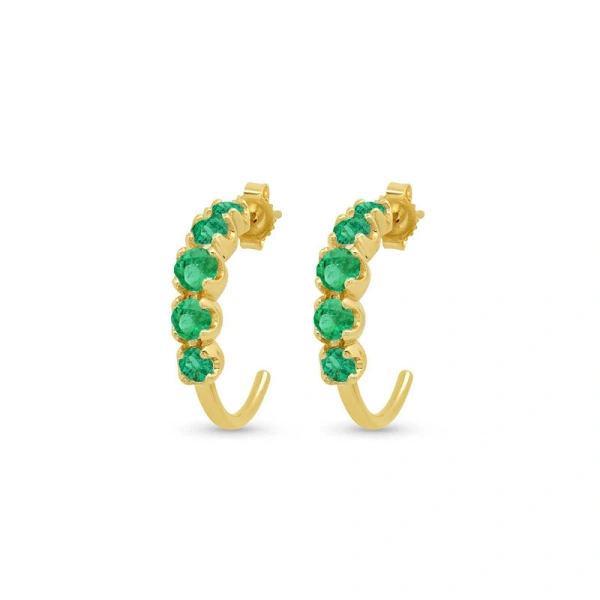 Jennifer Meyer Small Graduated Emerald Hoops in 18K Yellow Gold | Fine Earrings | Coveti