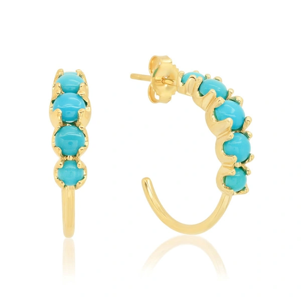 Jennifer Meyer Small Graduated Turquoise Hoops in 18K Yellow Gold | Fine Earrings | Coveti