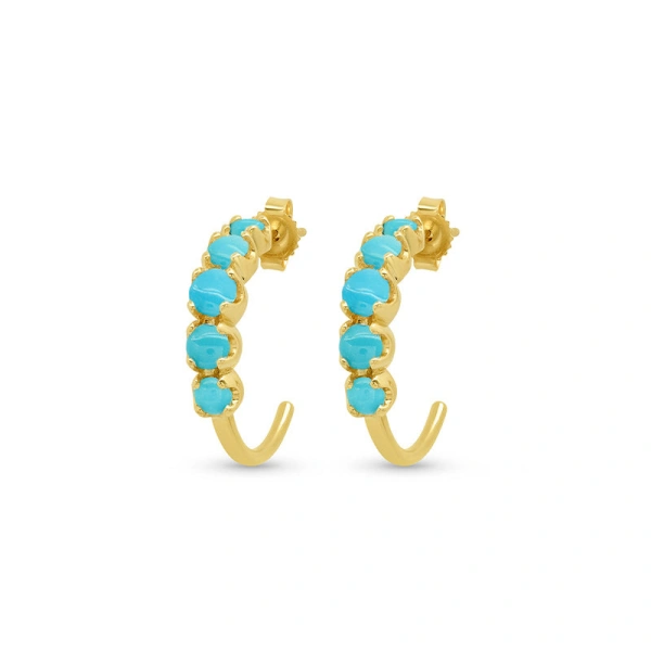 Jennifer Meyer Small Graduated Turquoise Hoops in 18K Yellow Gold | Fine Earrings | Coveti