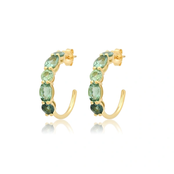 Jennifer Meyer Small Green Tourmaline Mosaic Hoops in 18K Yellow Gold | Fine Earrings | Coveti