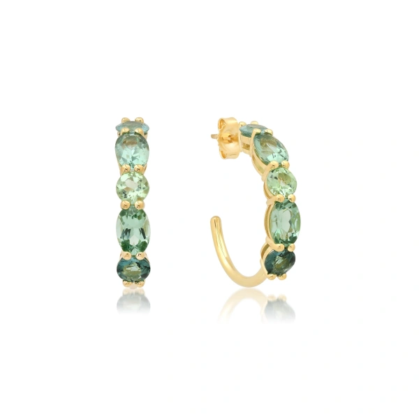 Jennifer Meyer Small Green Tourmaline Mosaic Hoops in 18K Yellow Gold | Fine Earrings | Coveti