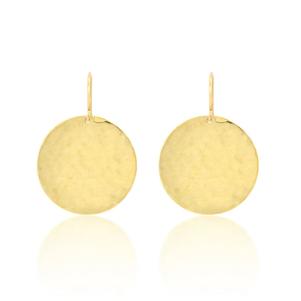 Jennifer Meyer Small Hammered Disc Earrings in 18K Yellow Gold | Fine Earrings | Coveti