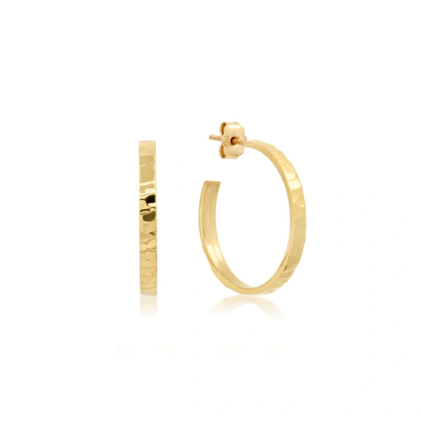 Jennifer Meyer Small Hammered Ellen Hoops in 18K Yellow Gold | Fine Earrings | Coveti