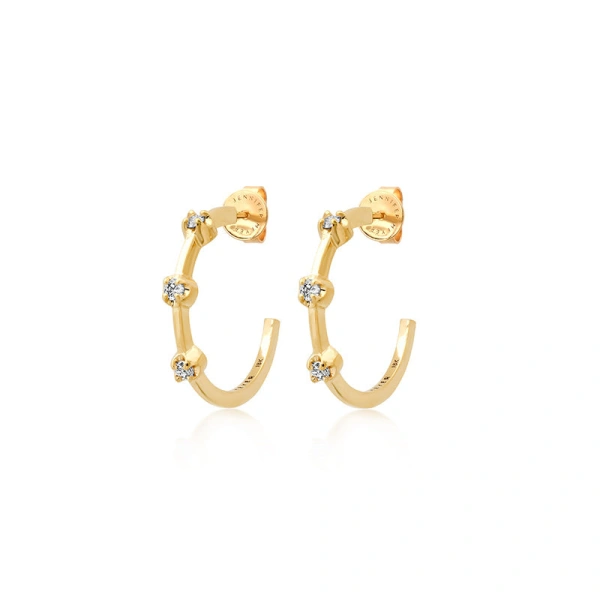 Jennifer Meyer Small Hoops with 3 Illusion Set Diamonds in 18K Yellow Gold | Fine Earrings | Coveti