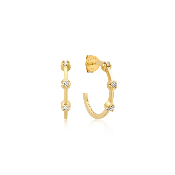 Jennifer Meyer Small Hoops with 3 Illusion Set Diamonds in 18K Yellow Gold | Fine Earrings | Coveti