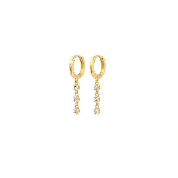 Jennifer Meyer Small Huggies with 3 Mini Diamond Drops in 18K Yellow Gold | Fine Earrings | Coveti
