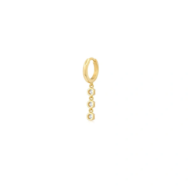 Jennifer Meyer Small Huggies with 3 Mini Diamond Drops in 18K Yellow Gold | Fine Earrings | Coveti