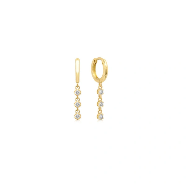 Jennifer Meyer Small Huggies with 3 Mini Diamond Drops in 18K Yellow Gold | Fine Earrings | Coveti