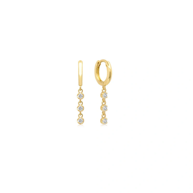 Jennifer Meyer Small Huggies with 3 Mini Diamond Drops in 18K Yellow Gold Jennifer Meyer Small Huggies with 3 Mini Diamond Drops in 18K Yellow Gold | Fine Earrings | Coveti