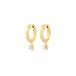 Jennifer Meyer Small Huggies with 4 Prong Set Diamond Drop in 18K Yellow Gold | Fine Earrings | Coveti