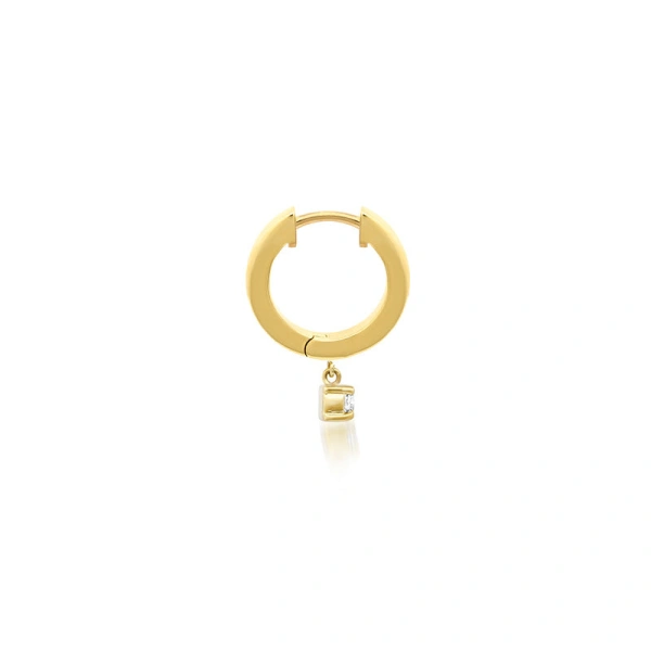 Jennifer Meyer Small Huggies with 4 Prong Set Diamond Drop in 18K Yellow Gold | Fine Earrings | Coveti