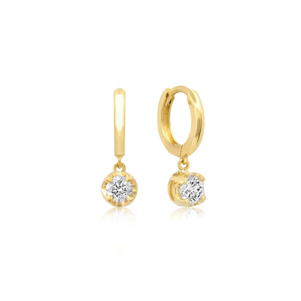 Jennifer Meyer Small Huggies with Small Illusion Set Diamond Drop in 18K Yellow Gold | Fine Earrings | Coveti