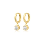 Jennifer Meyer Small Huggies with Small Illusion Set Diamond Drop in 18K Yellow Gold | Fine Earrings | Coveti