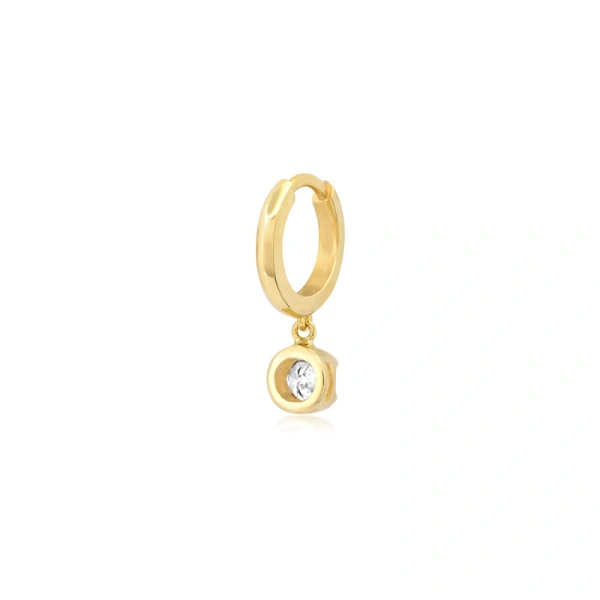 Jennifer Meyer Small Huggies with Small Illusion Set Diamond Drop in 18K Yellow Gold | Fine Earrings | Coveti