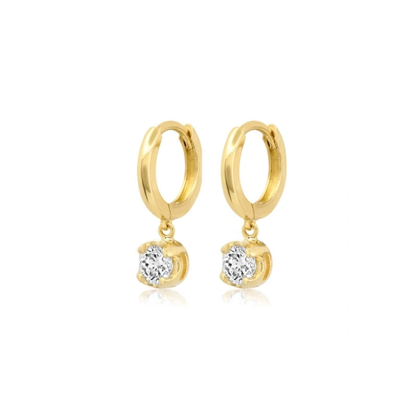 Jennifer Meyer Small Huggies with Small Illusion Set Diamond Drop in 18K Yellow Gold | Fine Earrings | Coveti