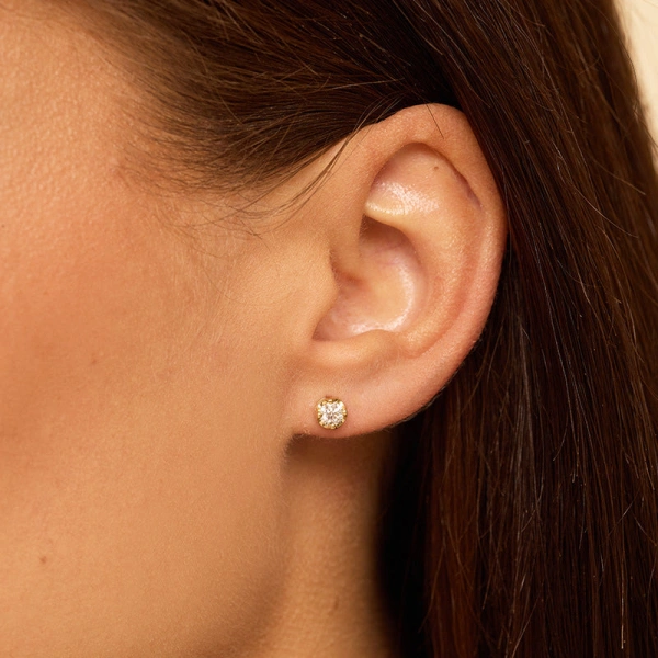 Jennifer Meyer Small Illusion Set Diamond Studs in 18K Yellow Gold | Fine Earrings | Coveti