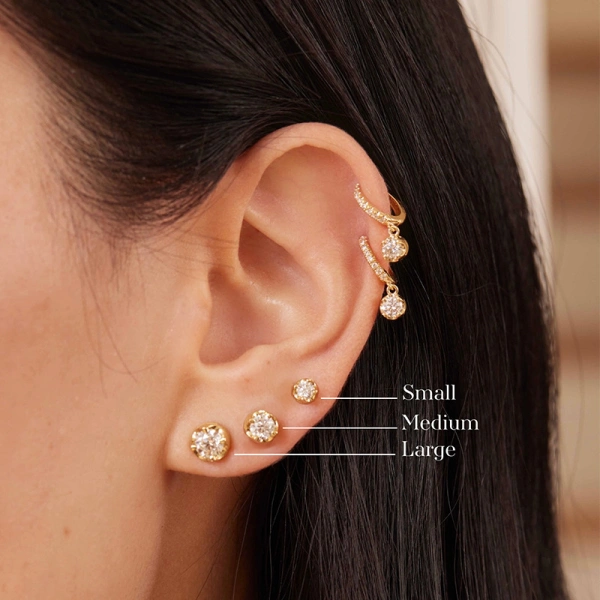Jennifer Meyer Small Illusion Set Diamond Studs in 18K Yellow Gold | Fine Earrings | Coveti