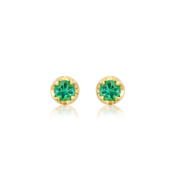 Jennifer Meyer Small Illusion Set Emerald Studs in 18K Yellow Gold | Fine Earrings | Coveti