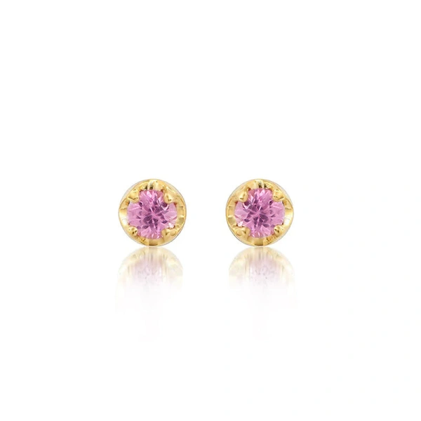 Jennifer Meyer Small Illusion Set Pink Sapphire Studs in 18K Yellow Gold | Fine Earrings | Coveti