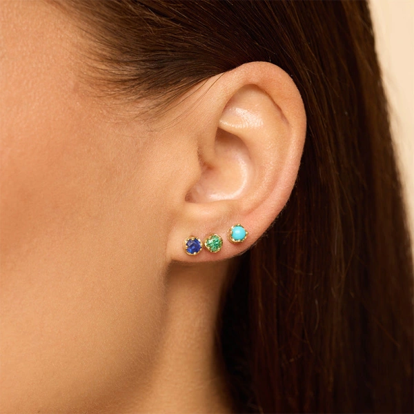 Jennifer Meyer Small Illusion Set Sapphire Studs in 18K Yellow Gold | Fine Earrings | Coveti