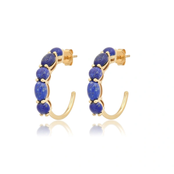 Jennifer Meyer Small Lapis Mosaic Hoops in 18K Yellow Gold | Fine Earrings | Coveti