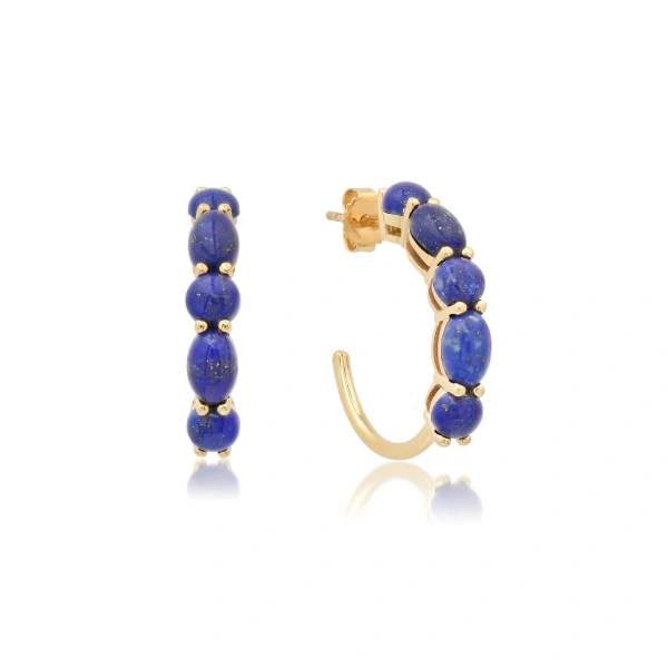Jennifer Meyer Small Lapis Mosaic Hoops in 18K Yellow Gold | Fine Earrings | Coveti