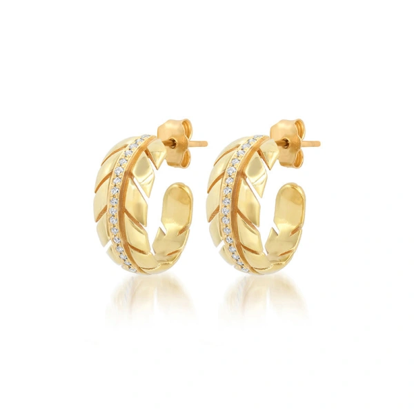 Jennifer Meyer Small Leaf Hoops with Diamonds in 18K Yellow Gold | Fine Earrings | Coveti