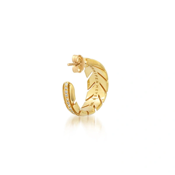 Jennifer Meyer Small Leaf Hoops with Diamonds in 18K Yellow Gold | Fine Earrings | Coveti