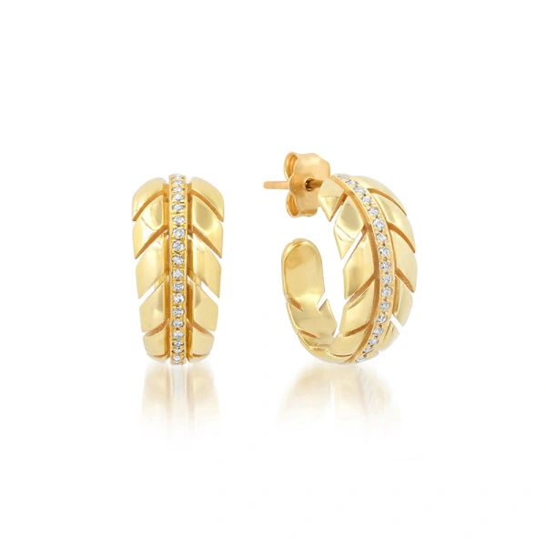 Jennifer Meyer Small Leaf Hoops with Diamonds in 18K Yellow Gold | Fine Earrings | Coveti