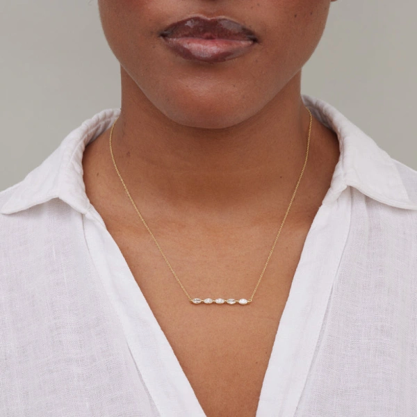 Jennifer Meyer Small Marquise Cut Diamond Bar Necklace in 18K Yellow Gold | Fine Necklaces | Coveti