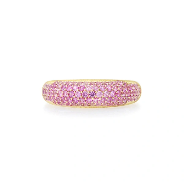 Jennifer Meyer Small Pink Sapphire Dome Ring in 18K Yellow Gold | Fine Rings | Coveti