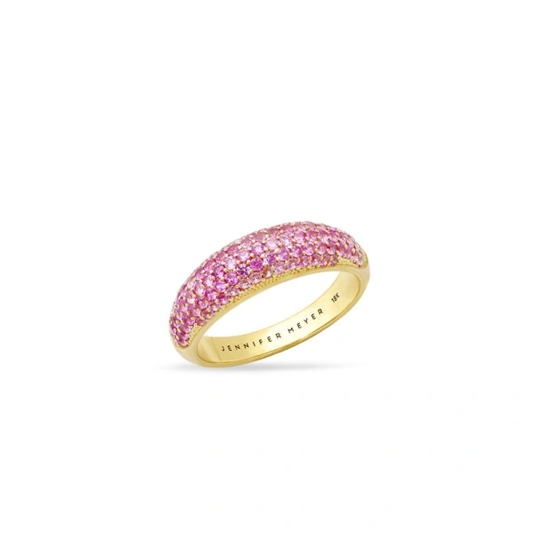 Jennifer Meyer Small Pink Sapphire Dome Ring in 18K Yellow Gold | Fine Rings | Coveti