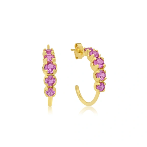 Jennifer Meyer Small Pink Sapphire Graduated Hoops in 18K Yellow Gold | Fine Earrings | Coveti