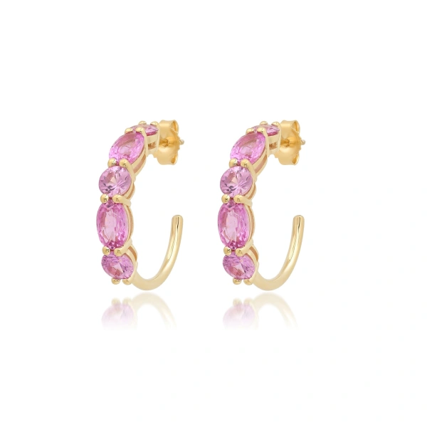 Jennifer Meyer Small Pink Sapphire Mosaic Hoops in 18K Yellow Gold | Fine Earrings | Coveti