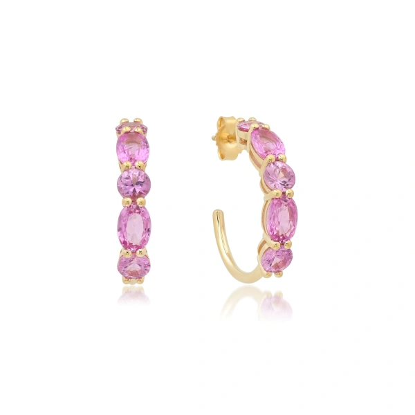 Jennifer Meyer Small Pink Sapphire Mosaic Hoops in 18K Yellow Gold | Fine Earrings | Coveti