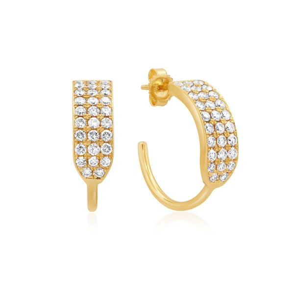 Jennifer Meyer Small Triple Diamond Row Hoops in 18K Yellow Gold | Fine Earrings | Coveti