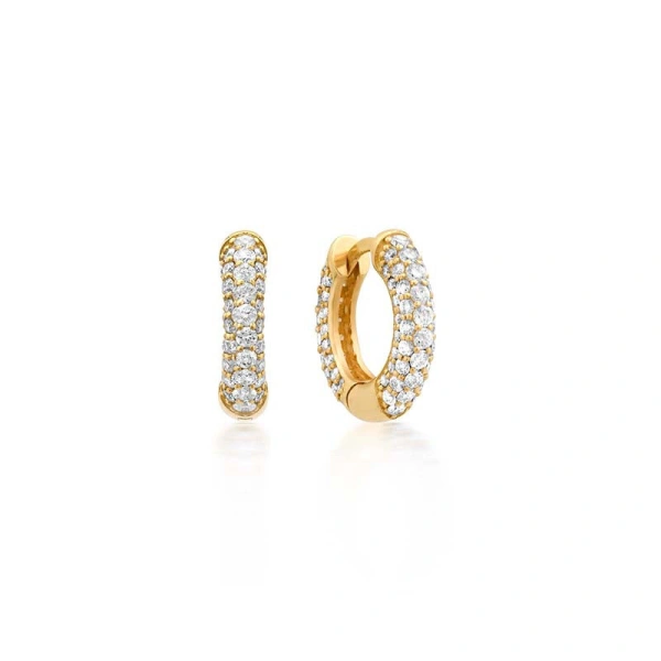 Jennifer Meyer Small Tubular Huggies with Diamond Pave in 18K Yellow Gold | Fine Earrings | Coveti