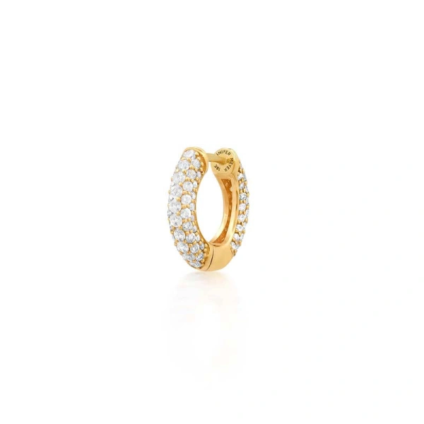 Jennifer Meyer Small Tubular Huggies with Diamond Pave in 18K Yellow Gold | Fine Earrings | Coveti