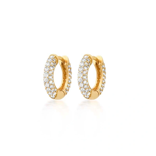 Jennifer Meyer Small Tubular Huggies with Diamond Pave in 18K Yellow Gold | Fine Earrings | Coveti