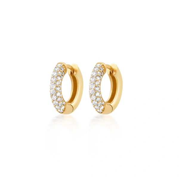 Jennifer Meyer Small Tubular Huggies with Front Diamonds in 18K Yellow Gold | Fine Earrings | Coveti