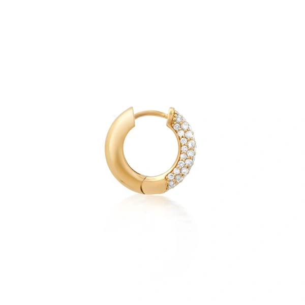 Jennifer Meyer Small Tubular Huggies with Front Diamonds in 18K Yellow Gold | Fine Earrings | Coveti