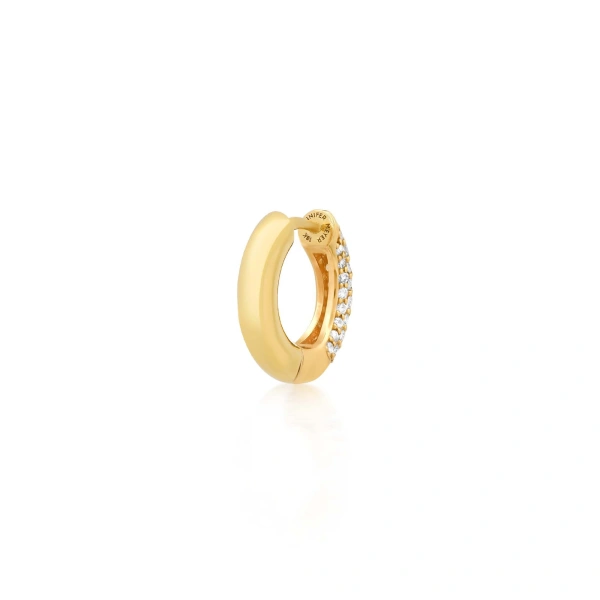 Jennifer Meyer Small Tubular Huggies with Front Diamonds in 18K Yellow Gold | Fine Earrings | Coveti