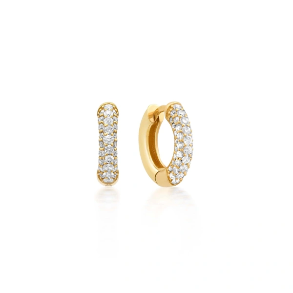Jennifer Meyer Small Tubular Huggies with Front Diamonds in 18K Yellow Gold | Fine Earrings | Coveti