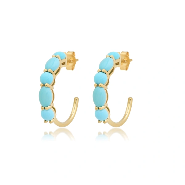 Jennifer Meyer Small Turquoise Mosaic Hoops in 18K Yellow Gold | Fine Earrings | Coveti